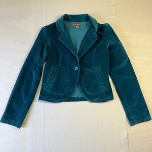 Vintage Y2K Adriana USA Teal Velvet Blazer Jacket Large Single Button A793 Blue